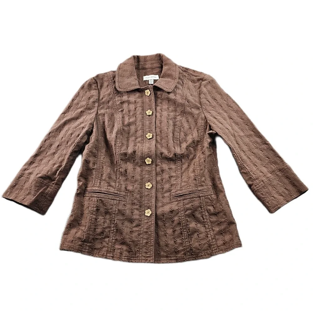 David Brooks Jacket Womens M Brown Cocoa‎ Floral Textured Collared Button Front
